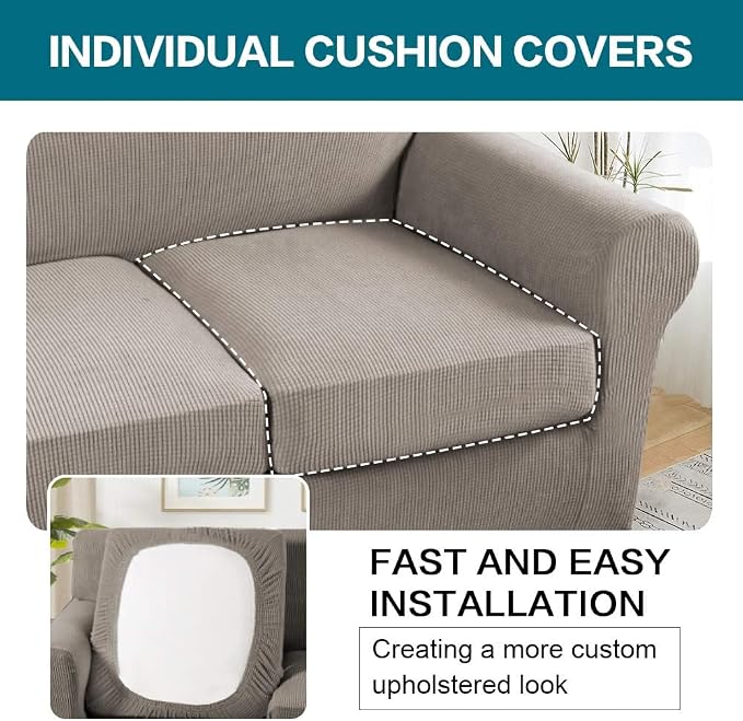 Turquoize 4 Piece Couch Covers for 3 Cushion Couch Sofa Pet Friendly Stretch - Image 5