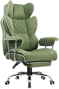 COMHOMA Big and Tall Office Chair, High Back Leather Gaming Chair with Footrest, Executive Ergonomic Office Chair with Pocket Spring Lumbar Support and with Outward Fixed Soft Armrests