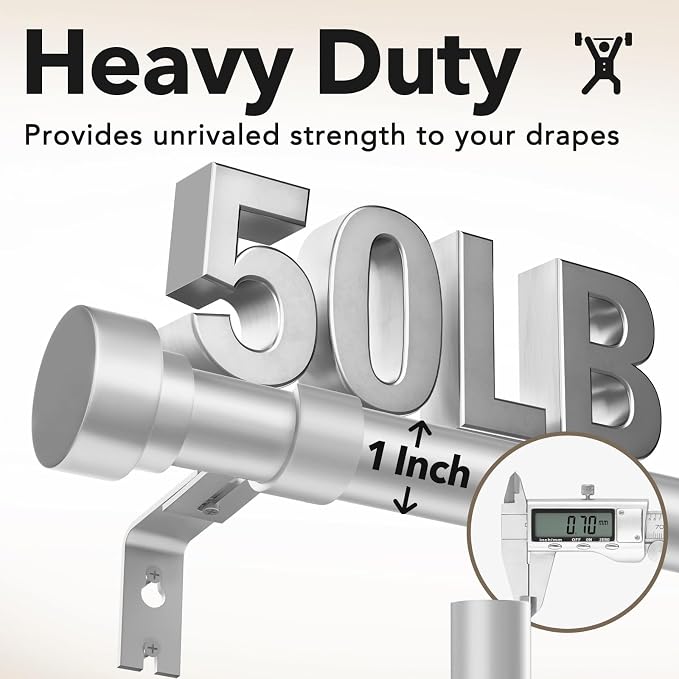 Extra Long Curtain Rods for Windows 32 to 240 Inch, 1 Inch Silver Heavy Duty - Image 6