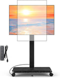 Rolling TV Stand with Power Outlet, Swivel Mobile Portable TV Cart for 32-75 Inch TVs up to 110 lbs, Landscape to Portrait, Height Adjustable Outdoor TV Stand with Wheels, Max VESA 600x400mm