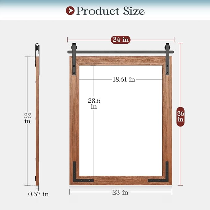 24x36 Inch Farmhouse Mirror for Bathroom, Brown Wood Framed Rustic Mirror, Rectangle Wall Decorative Mirrors for Entryway, Courtyard, Bedroom