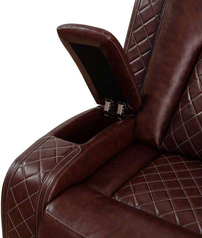 Electric Power Recliner Loveseat Set Living Room Furniture, Comfy Home Theater Breathing Leather Seating with USB 2.0 Charging Ports, LED Light Strips, Mid Console and Cupholders (Red)