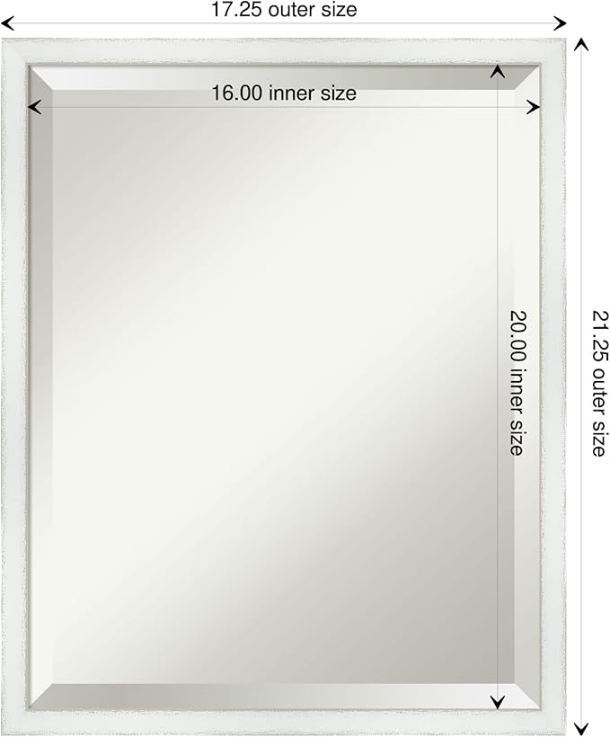 Amanti Art White Bathroom Mirror for Over Sink, 21x17 Breeze Distressed White Rectangle Vanity Mirror, Small Country Rustic Wood Frame, Hangs Horizonally and Vertically, Bathroom Wall Decor, Beveled