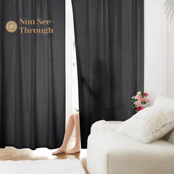 HOMEIDEAS Halloween Non-See-Through Black Privacy Sheer Curtains, 52 X 96 by HOMEIDEAS