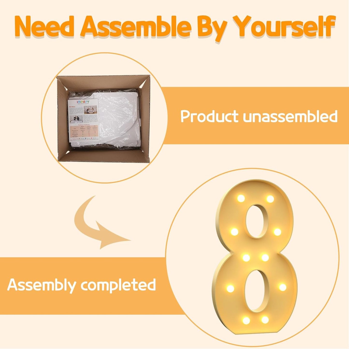 Marquee Numbers 4 Feet Tall Large Light Up Numbers 8th 18th 80th Birthday Decorations Girl Boy Big Yellow Light Outdoor Anniversary Decorations Balloon Arch Kit Party Backdrop 8