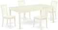 East West Furniture DODA5-LWH-C 5 Piece Modern Dining Table Set Includes a Rectangle Wooden Table with Butterfly Leaf and 4 Linen Fabric Dining Room Chairs, 42x78 Inch, Linen White