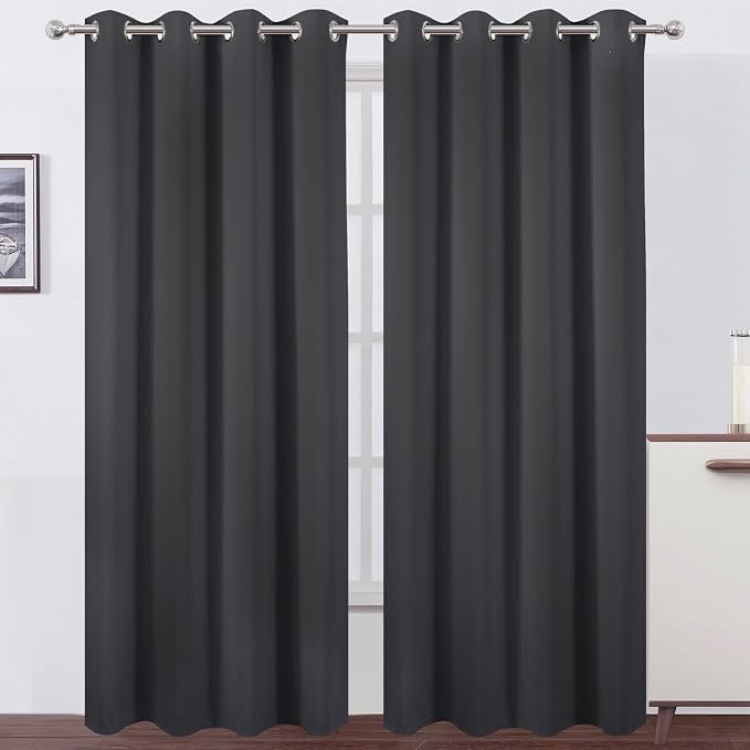 LEMOMO Blackout Curtains 66 x 84 inch/Dark Grey Curtains Set of 2 by Lemomo