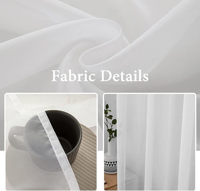 MIULEE 2 Panels Solid Color White Sheer Window Curtains Elegant Window Voile - Image 3