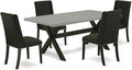 East West Furniture X697FL624-5 5 Piece Kitchen Table & Chairs Set Includes a Rectangle Dining Table with X-Legs and 4 Black Linen Fabric Parson Dining Chairs, 40x72 Inch, Multi-Color