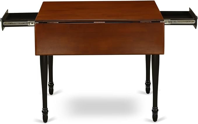 East West Furniture MZNI5-BCH-W 5 Piece Kitchen Table Set for 4 Includes a Rectangle Dining Room Table with Dropleaf and 4 Solid Wood Seat Chairs, 36x54 Inch, Black & Cherry