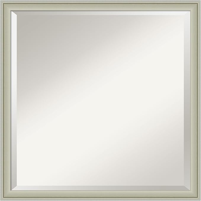 Amanti Art Silver Bathroom Mirror for Over Sink, 22x22 Florence Silver Square Vanity Mirror, Medium Casual Frame, Hangs Horizonally and Vertically, Bathroom Wall Decor, Beveled Edge from WI, USA