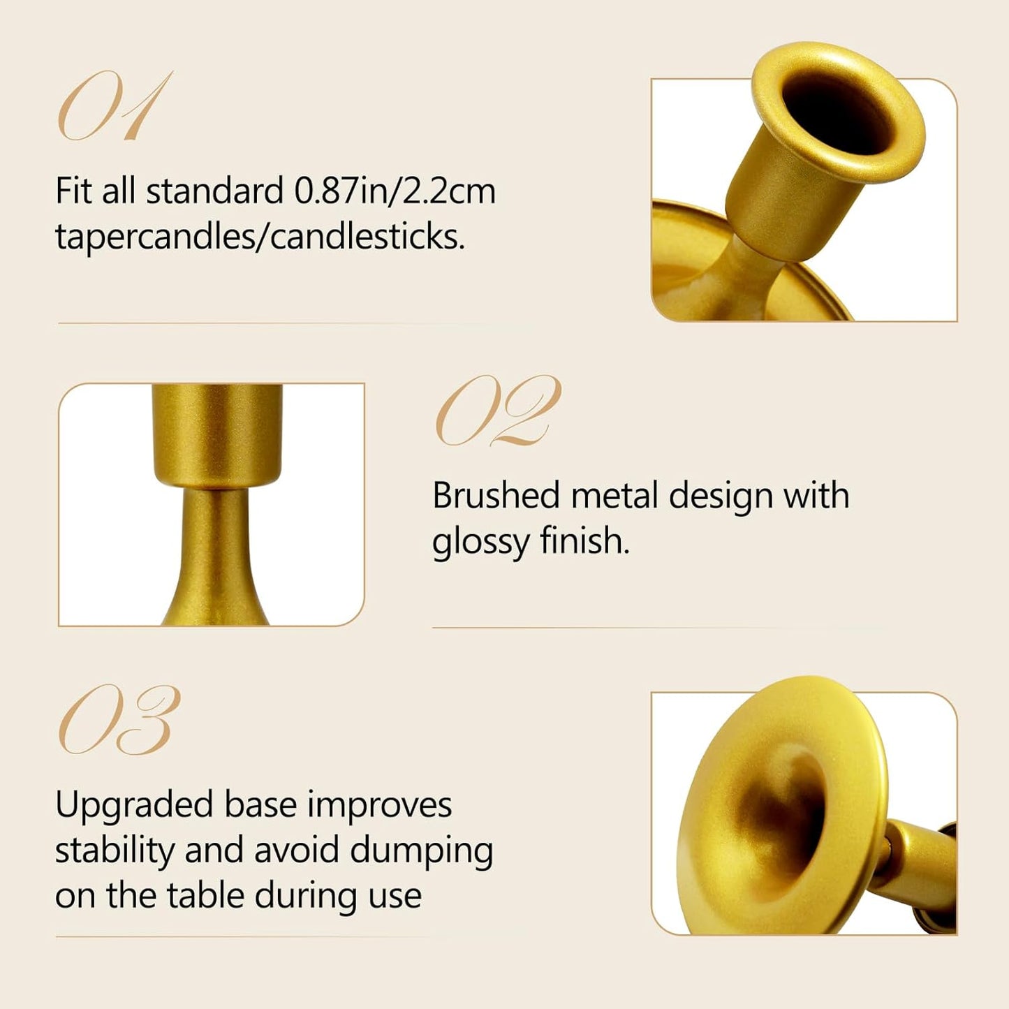 Candlestick Holders 6 PCS Short Metal Taper Candle Holders, KSWING Gold Candle Stick Holders Set, Perfect for Table Centerpiece Mantel Party Wedding Christmas Home Decor, Set of 6