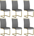 Modern Dining Chairs Set of 6,High Back Grey Kitchen Chairs,Faux Leather Side Chair with Gold Plated Metal Legs,Easy to Clean Upholstered Dining Chairs,Ideal for Living Room(Gold Leg)