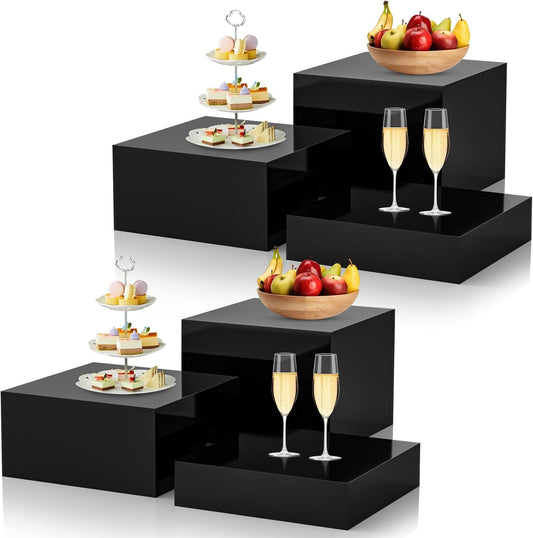 6Pcs Black Buffet Risers Acrylic Boxes Display Food Risers for Buffet Table Platter Parties Weddings Catering Dessert Collectibles Figures Show ( 6''x7''x8'')