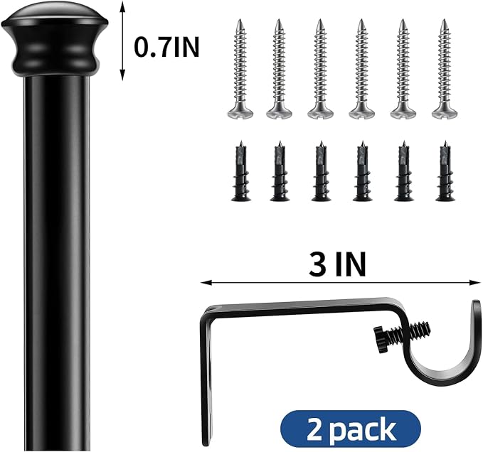 Curtain Rods 2 Pack 5/8 inch Black Curtain Rods - Image 5