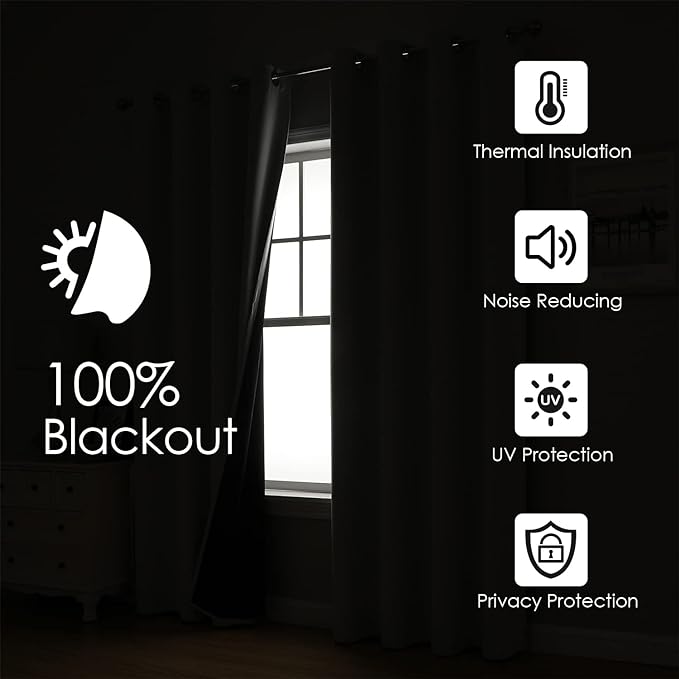 ChrisDowa White 100% Blackout Curtains 102 inch Long - Image 2