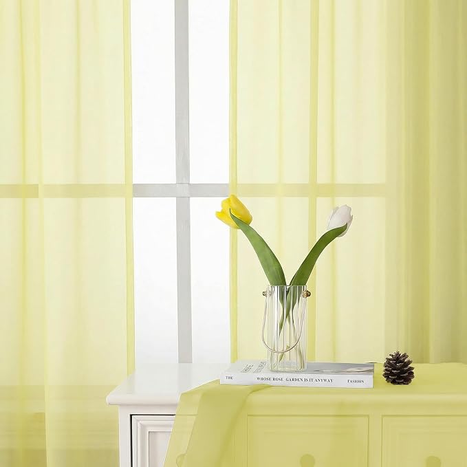 Lecloud Goose Yellow Sheer Curtains 84 Inches Long 2 Panels, Light Filtering - Image 2