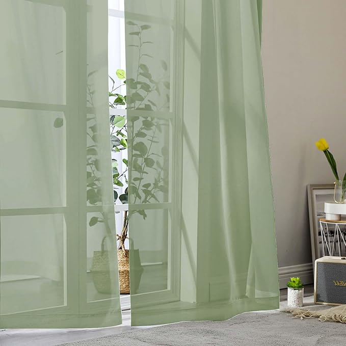 Sage Green Sheer Curtains for Bedroom Living Room 90 Inches Long 2 Panels Set - Image 9