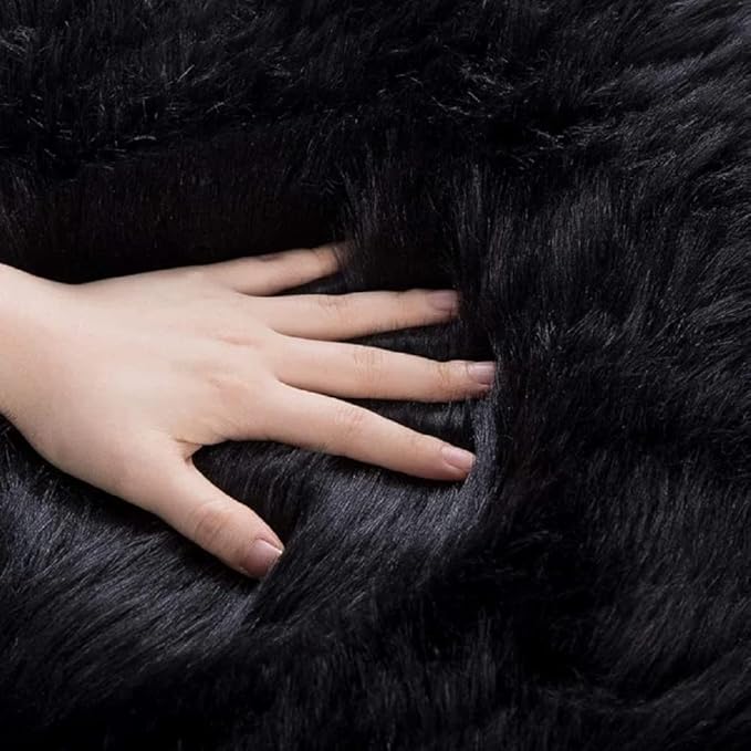 ORINOVA Washable 6x9 Area Rugs for Living Room Black Fuzzy Faux Sheepskin Shag - Image 7