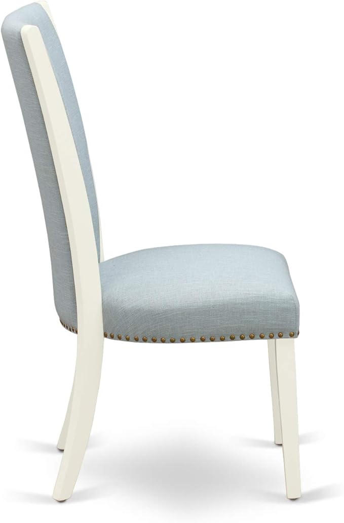 East West Furniture X027VE215-7 7 Piece Kitchen Table Set Consist of a Rectangle Dining Table with X-Legs and 6 Baby Blue Linen Fabric Parson Dining Chairs, 40x72 Inch, Multi-Color