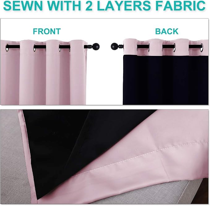 NICETOWN 100% Blackout Curtains 54 inches Long, Lavender Pink, 1 Pair, 42 - Image 5