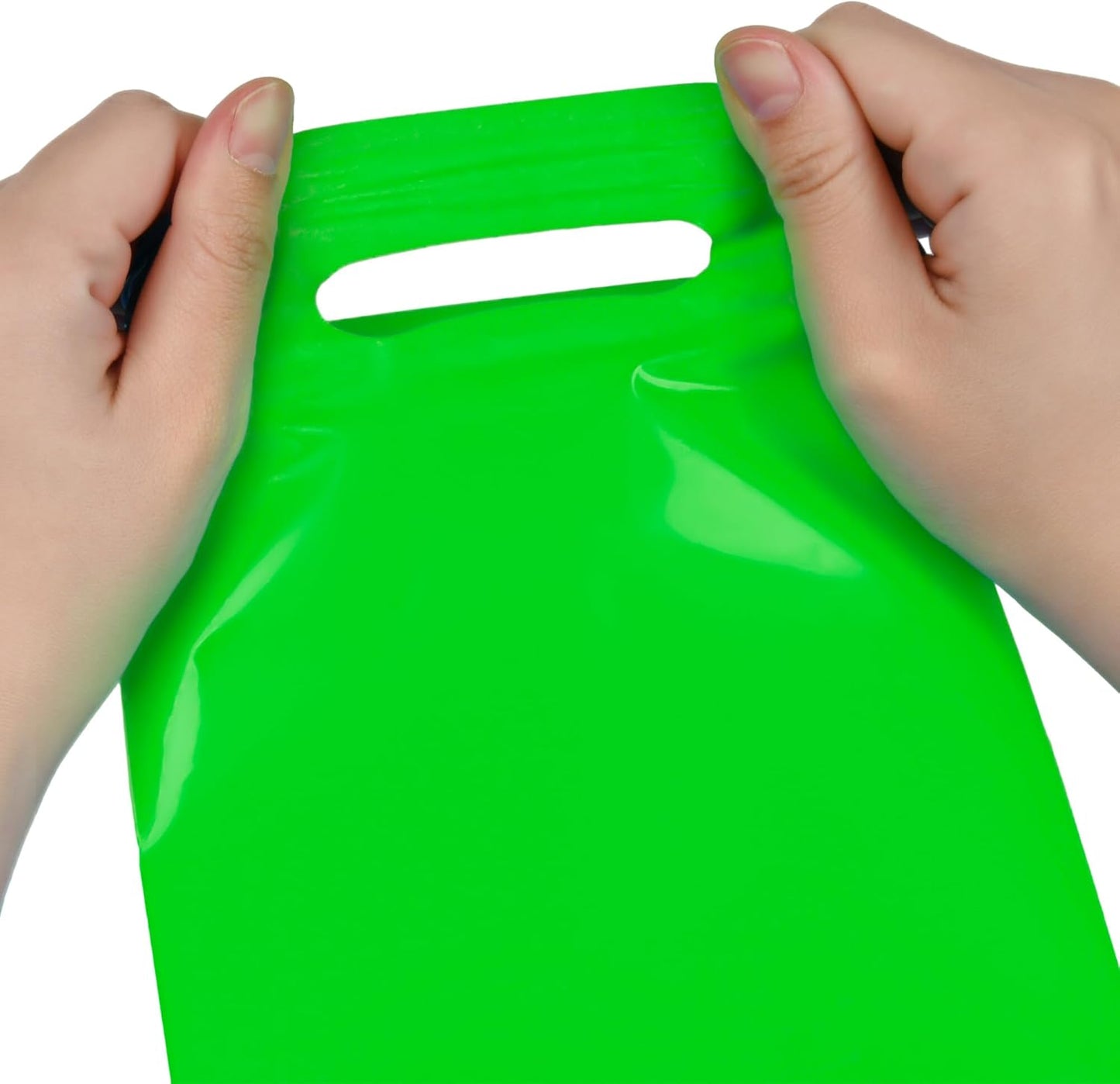 Green 100 PCS Small Gift Bags, 6"x8" Goodie Party Favor Bags with Handle, Treat Retail Pouches for Kids Birthday, Christmas, Small Business