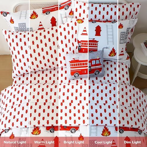 Kids Twin Comforter Sets for Boys 6 Pieces Fire Truck White Bedding Set for - Image 7