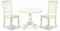 East West Furniture HBDA3-LWH-W 3 Piece Modern Dining Table Set Contains a Round Wooden Table with Pedestal and 2 Dining Chairs, 42x42 Inch, Linen White