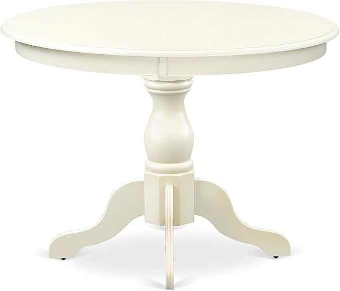 East West Furniture HBIP3-LWH-C 3 Piece Dinette Set for Small Spaces Contains a Round Dining Table with Pedestal and 2 Linen Fabric Upholstered Dining Chairs, 42x42 Inch, Linen White