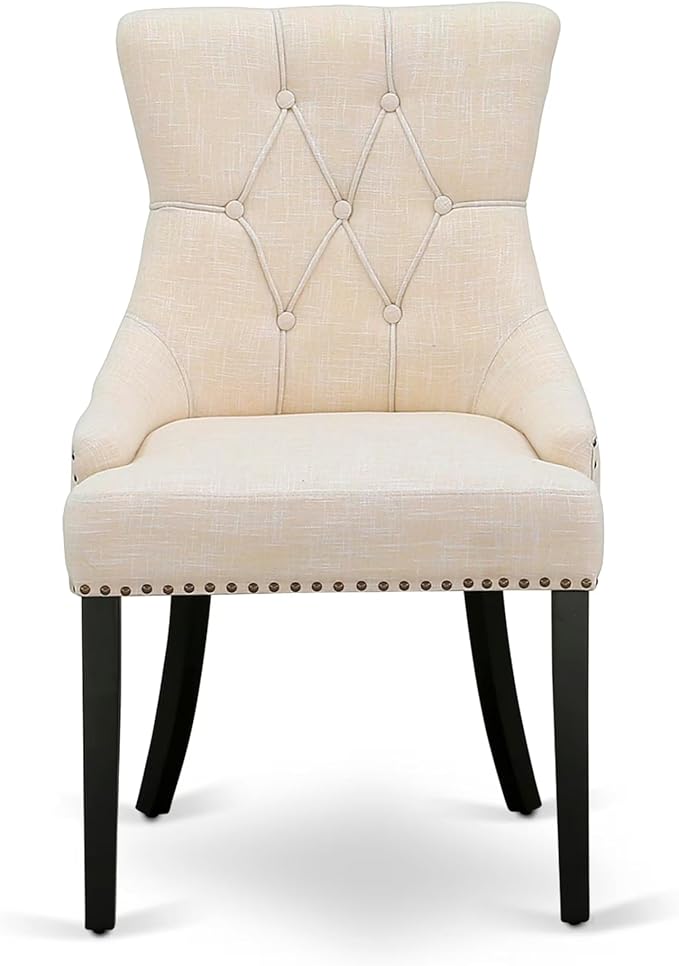 East West Furniture V697FR102-5 5 Piece Dining Set Includes a Rectangle Dining Room Table with V-Legs and 4 Light Beige Linen Fabric Upholstered Chairs, 40x72 Inch, Multi-Color