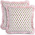 CPC Rosette Bloom Block Print Ruffle Pillow Cover 18x18 Inch by COTTONPRINTCLUB