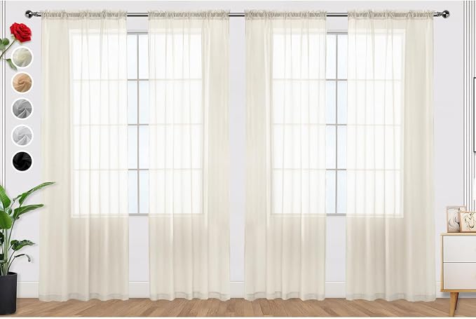SpaceDresser Ivory Sheer Curtains 4 Panels Rod Pocket Semi-Sheer Curtain 84 by SpaceDresser