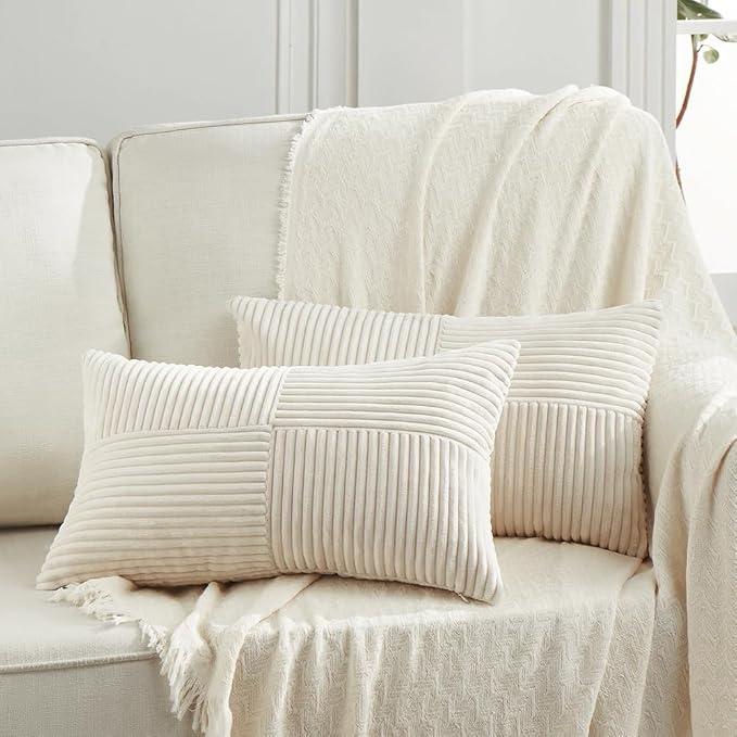 Fancy Homi 2 Packs Cream Lumbar Decorative Throw Pillow Covers 14x24 Inch by Fancy+Homi