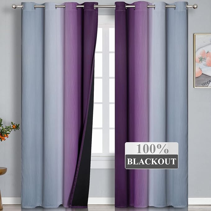 Estelar Textiler Purple and Grey Ombre Blackout Curtains 90 Inches Long 2 - Image 2