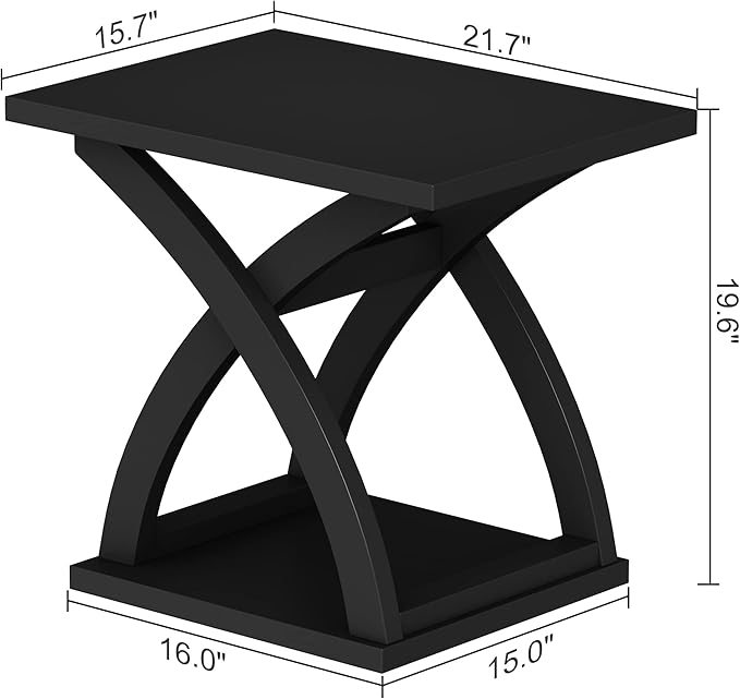ChooChoo End Side Table, Modern End Table with Storage Shelf, X-Design Side Table Living Room (Black)
