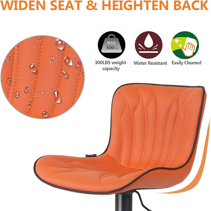YOUNIKE Orange Bar Stools Set of 6 Modern Swivel Counter Height Bar Chair with Back Adjustable Kitchen Island Faux Leather Padded Barstools taburetes de bar Breakfast sillas para barra de cocina 6PCS
