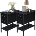 VECELO End Tables,Narrow Nightstand with Drawers and Storage Shelf,Modern Night Stand for Small Spaces, Living Room,Bedroom