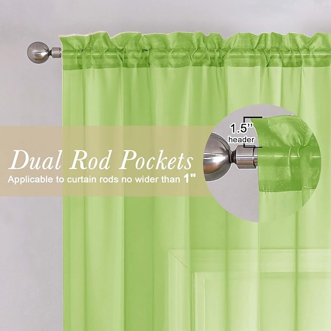 Lecloud Lime Sheer Curtains for Living Room 90 Inches Long 2 Panels, Solid - Image 5