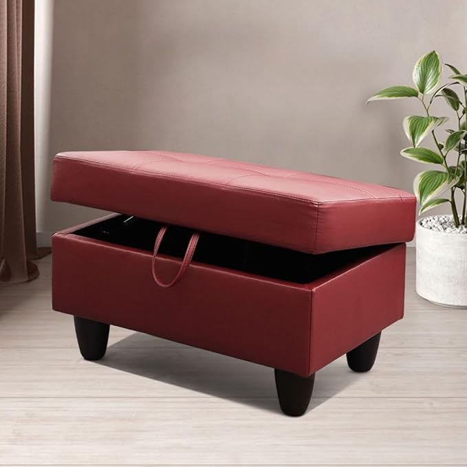 Red L-Shaped 3-Piece Faux Leather Sofa with Storage Ottoman Set, Sectional Couch Sofa Set for Living Room, Office, Small Space