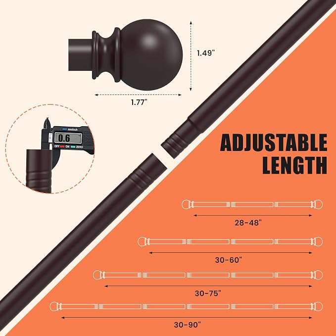 Curtain Rods for Windows 28 to 48 Inch, 5/8 Inch Heavy Duty Decorative Curtain - Image 3