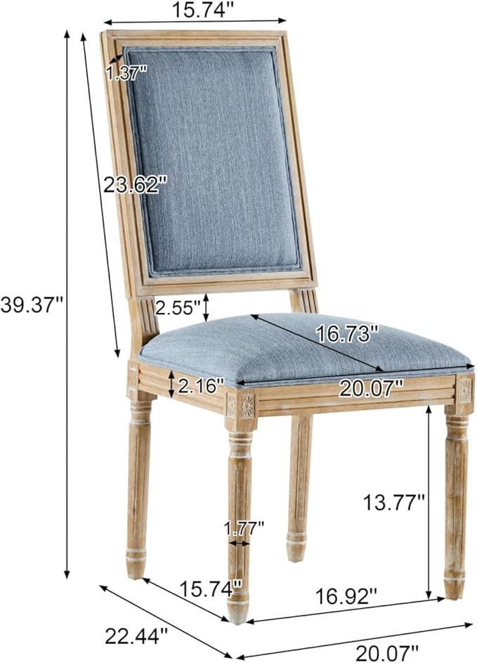 Merax Upholstered Solid Wood Dining Chairs Set of 2, French Country Style Accent Side Seating Furniture for Kitchen, Living Room, Cushioned Back, Slate Blue