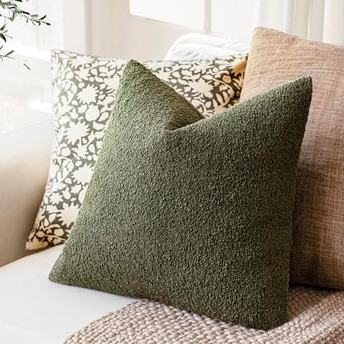 Foindtower Decorative Textured Boucle Throw Pillow Covers 26x26 Moss Green - Image 6