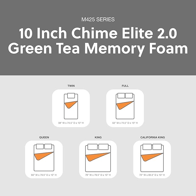 Signature Design by Ashley 10 Inch Chime Elite 2.0 Firm Green Tea Memory Foam Mattress for Cool Sleep and Pressure Relief, King, Fiberglass Free, Mattress In A Box