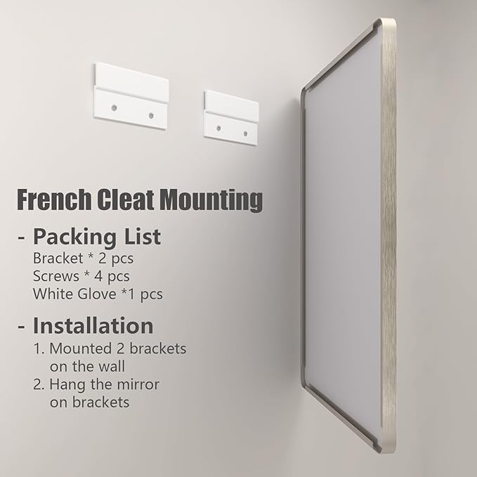 55x40 Silver Brushed Nickel Bathroom Mirror for Wall, Rounded Rectangle Silver Framed Bathroom Vanity Mirror, Anti-Rust, Shatterproof, Hangs Horizontally or Vertically