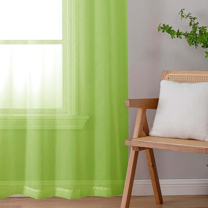 Lecloud Lime Sheer Curtains for Living Room 90 Inches Long 2 Panels, Solid - Image 7