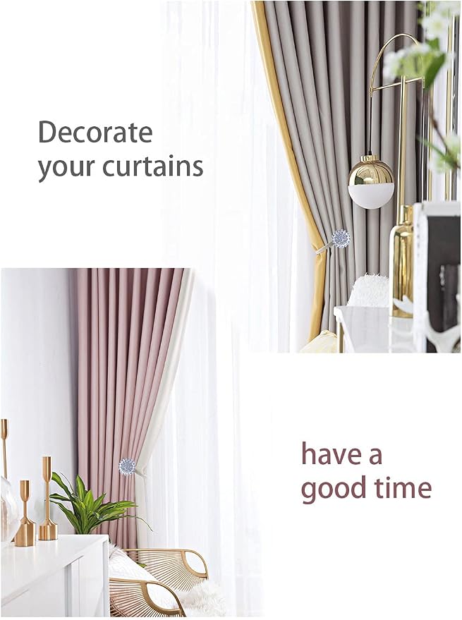 Magnetic Tiebacks for Curtains, 2 Pack Sparkling Crystal Flower Curtain - Image 3