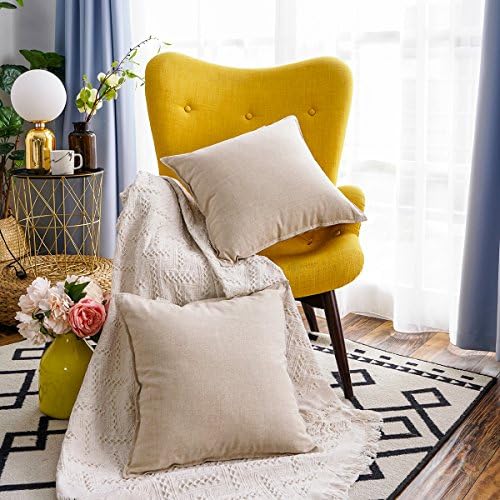 Jeanerlor 26"x26" Decorative Cotton Linen Couch Throw Pillow Case Yellow - Image 2