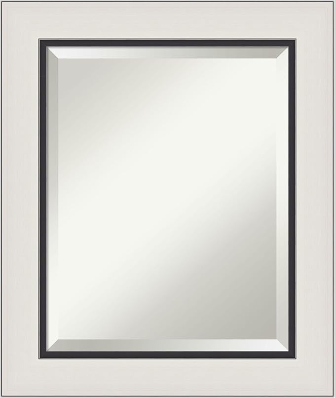 Amanti Art Silver Bathroom Mirror for Over Sink, 26x22 Ellie Silver Black Rectangle Vanity Mirror, Small Modern Contemporary Frame, Hangs Horizonally and Vertically, Bathroom Wall Decor, Beveled Edge