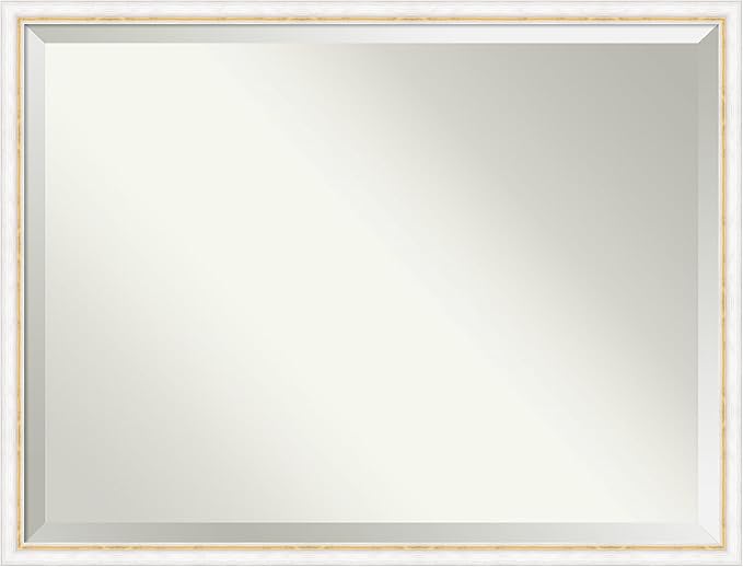 Amanti Art White Bathroom Mirror for Over Sink, 32x42 Morgan White Gold Rectangle Vanity Mirror, X-Large Modern Contemporary Wood Frame, Hangs Horizonally and Vertically, Bathroom Wall Decor, Beveled