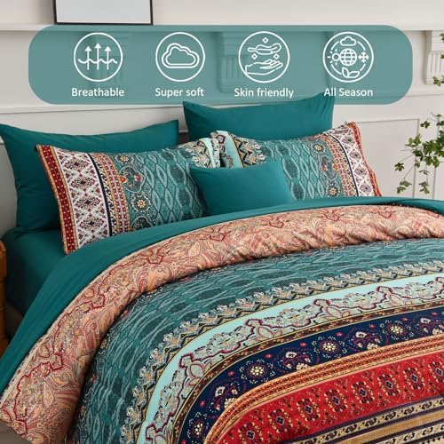 Cottolester Boho California King Comforter Set, 8 Piece Striped Bed in a Bag - Image 3